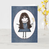 Vriendendendag Stick Figuur Girl Kaart (Gele Bloem)