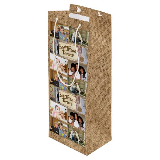 Vriendenfotocollage DIY afbeelding 6 pic jute Wijn Cadeautas (Achterkant Gekanteld)