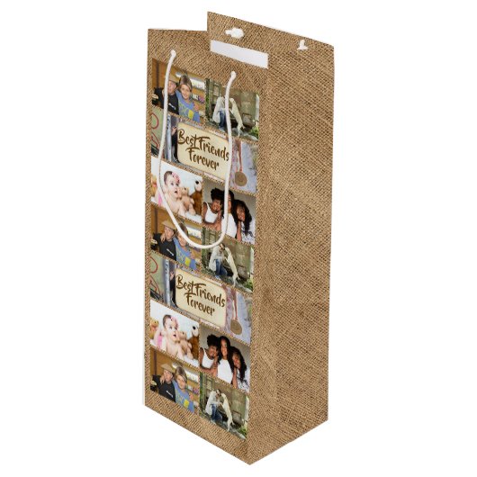 Vriendenfotocollage DIY afbeelding 6 pic jute Wijn Cadeautas (Voorkant Gekanteld)