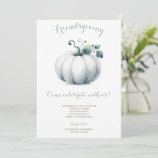 Vriendengeven Uitnodiging Witte Pompoen (Staand voorkant)