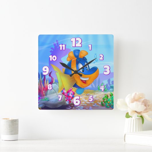 VriendFish Wall cartoon-klok Vierkante Klok (Huis)