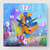 VriendFish Wall cartoon-klok Vierkante Klok (Voorkant)