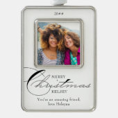 Vriendfoto van Merry Kerstkalligrafie Verzilverd Omlijst Ornament (Voorkant)