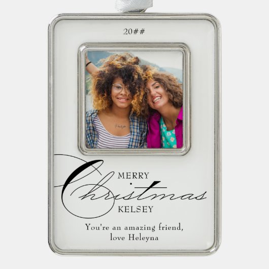 Vriendfoto van Merry Kerstkalligrafie Verzilverd Omlijst Ornament (Voorkant)