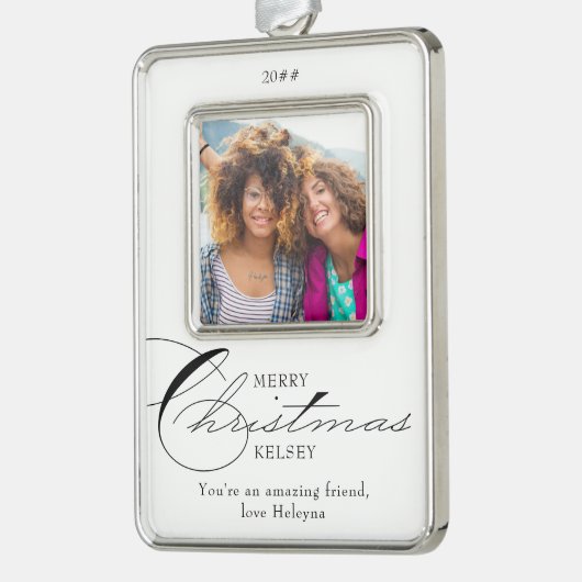 Vriendfoto van Merry Kerstkalligrafie Verzilverd Omlijst Ornament (Links)