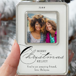 Vriendfoto van Merry Kerstkalligrafie Verzilverd Omlijst Ornament