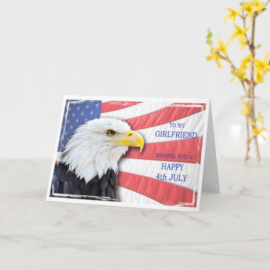 Vriendin,4 juli met kale adelaar en vlag kaart (Gele Bloem)