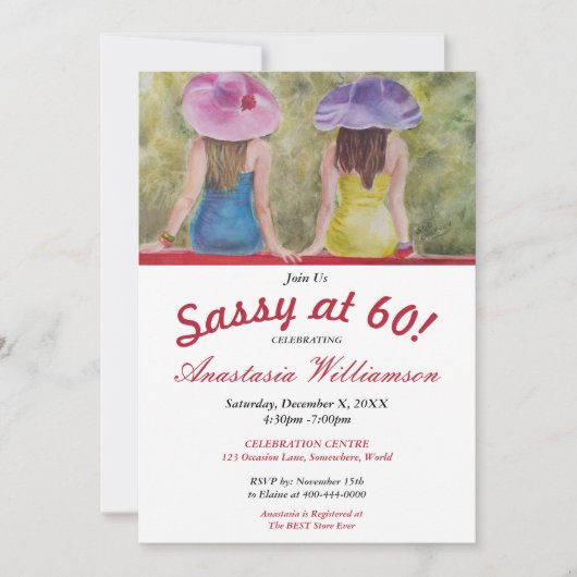 VRIENDIN BESTIES SASSY OP 60 FEESTUITNODIGING KAART (Voorkant)