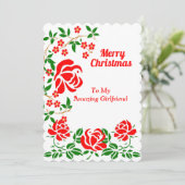 Vriendin Elegant Merry Red Roses Green Feestdagenkaart (Staand voorkant)