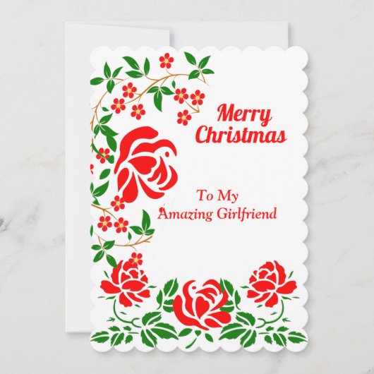 Vriendin Elegant Merry Red Roses Green Feestdagenkaart (Voorkant)