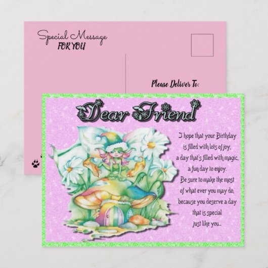 Vriendin Fee Verjaardag Briefkaart (Voorkant / Achterkant)