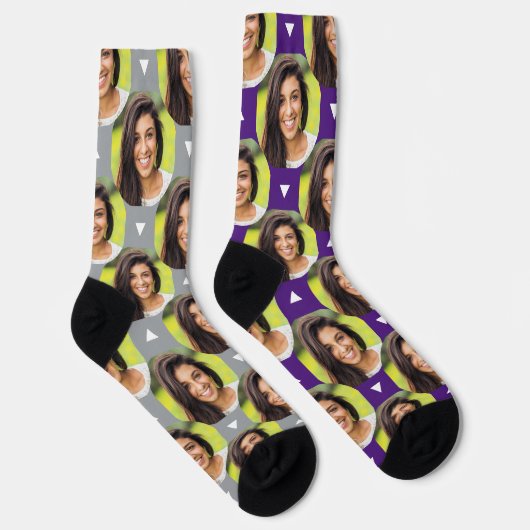 Vriendin Foto voor Boyfriend Fun Paarse Grey Pho Sokken (Rechts)