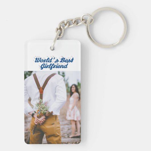 Vriendin foto zee blauw script sleutelhanger (achterkant)