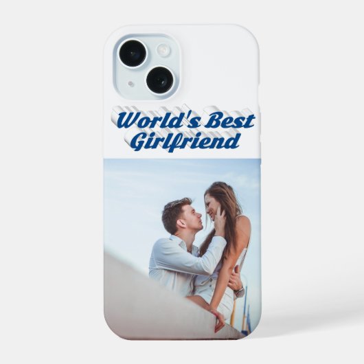 Vriendin Foto zee blauwe typografie iPhone 15 Case (Achterkant)
