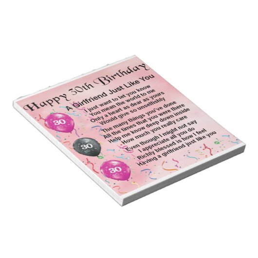 Vriendin gedicht - ontwerp voor 30e verjaardag notitieblok (Schuin)