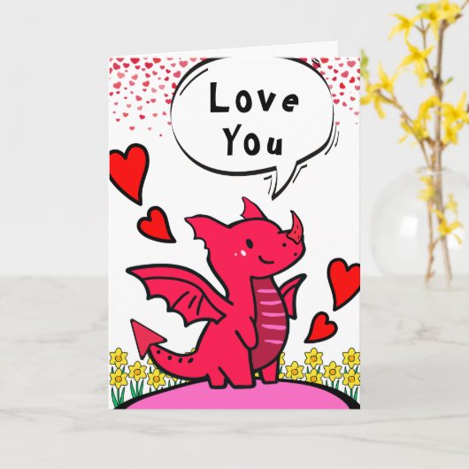 Vriendin Love You Valentijn Schattige Red Dragon Kaart (Gele Bloem)