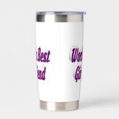 Vriendin met paarse halve typografie geïsoleerde drinkbeker (Links)