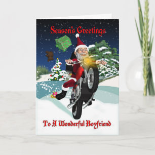 Vriendin Motorfiets Kerstman Met Vliegende Geschen Feestdagen Kaart