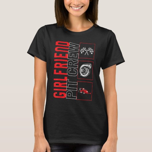 Vriendin Pit Crew-auto met racebesturing T-shirt (Voorkant)