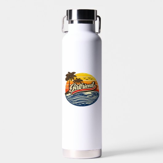 Vriendin Retro Zonsondergang Design Waterfles (Voorkant)