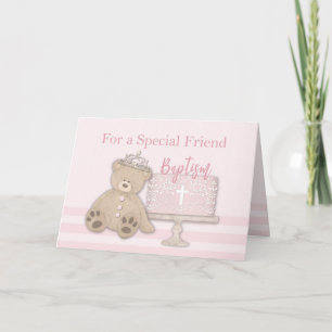 Vriendin Roze Doop Cake Teddybeer en Tiara Kaart