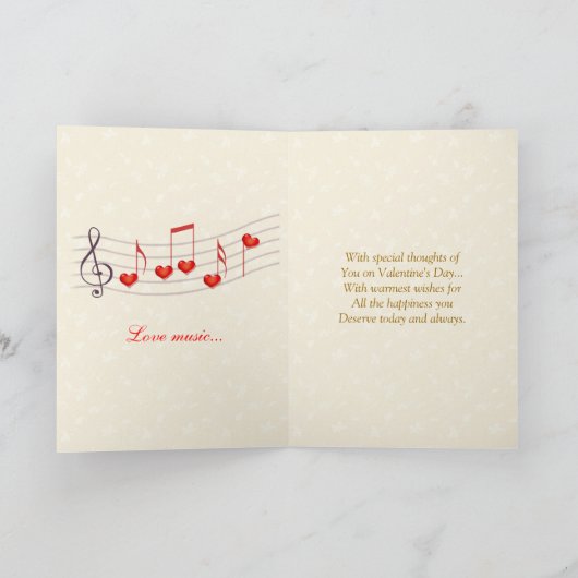 Vriendin Valentijn card - Muziek, hart en Roos Feestdagen Kaart (Binnen)