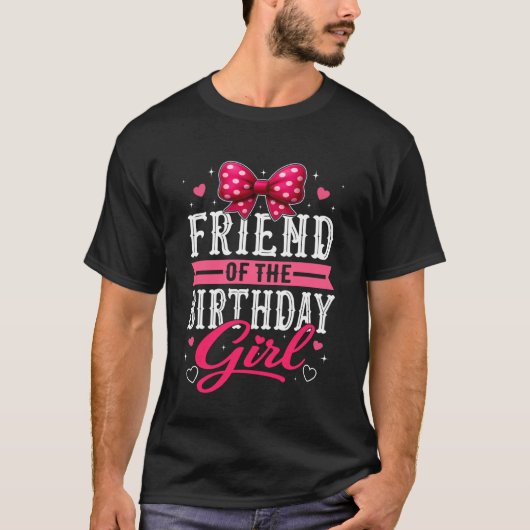 Vriendin van het meisje dat jarig is Roze strik Fa T-shirt (Voorkant)