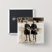 vriendinnen ijsschaatsen vierkante button 5,1 cm (Voorkant /achterkant)