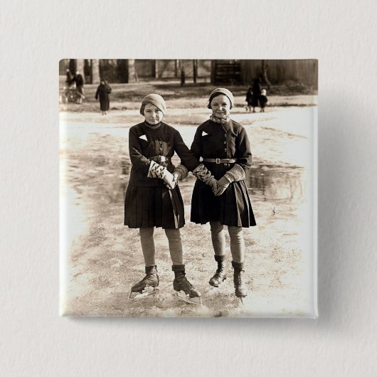 vriendinnen ijsschaatsen vierkante button 5,1 cm (Voorkant)