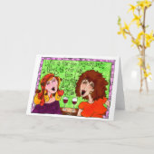 Vriendinnen Wine Happy Hour Lachen Illustratie Kaart (Gele Bloem)