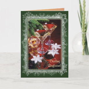 Vriendje. Romantische kerstkaart.Glazen wijn Feestdagen Kaart