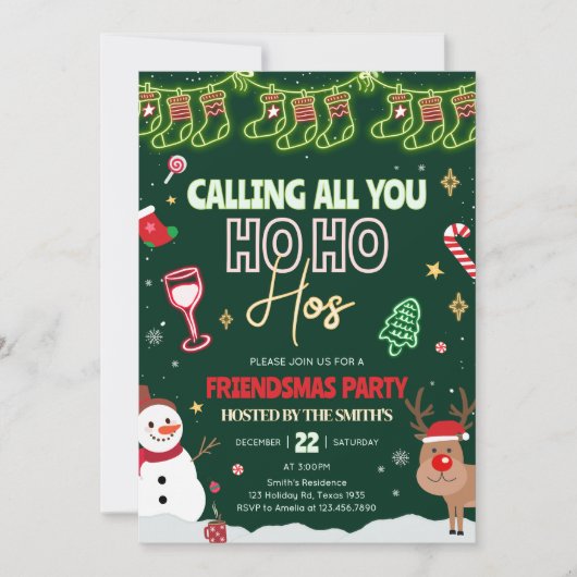 Vriendjes Ho Ho Christmas Party Kaart (Voorkant)