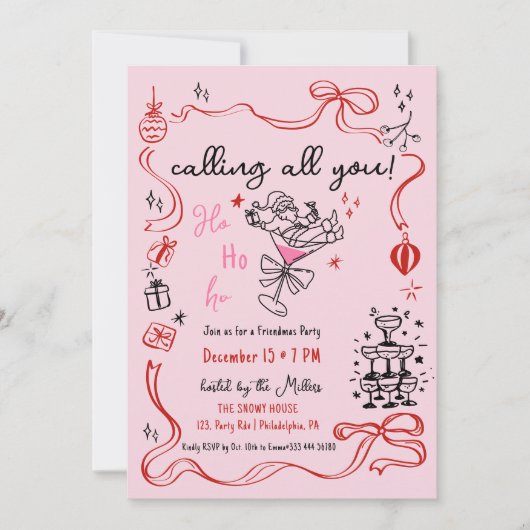 Vriendjes Kerstcocktail Vakantie feest Aankondiging (Voorkant)