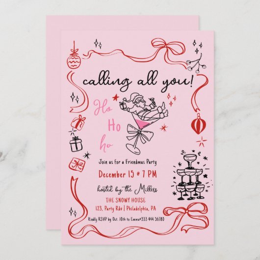 Vriendjes Kerstcocktail Vakantie feest Aankondiging (Voorkant / Achterkant)