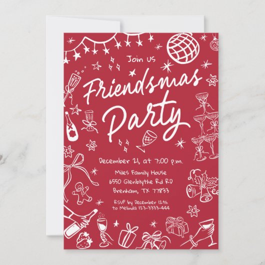 Vriendjesfeest Uitnodiging, Kerstfeest Kaart (Voorkant)