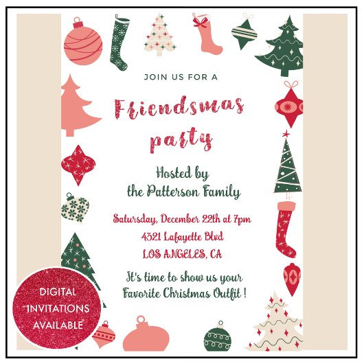 Vriendjesuitnodigingen Schattige kerstpatroon Kaart