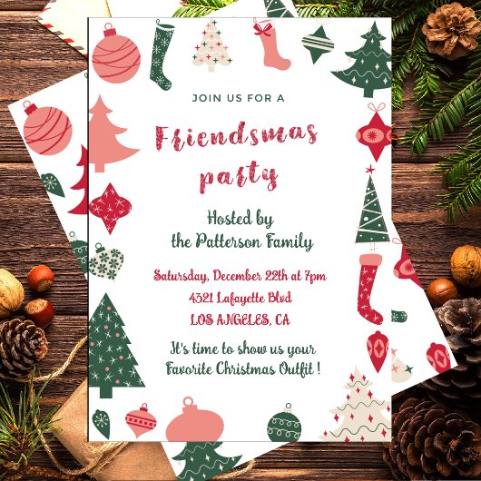 Vriendjesuitnodigingen Schattige kerstpatroon Kaart