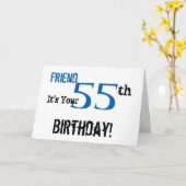 Vriend's 55ste verjaardag groet in zwart, blauw. kaart (Gele Bloem)