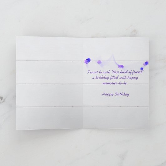 Vriend's verjaardag op wit briefpapier met lint kaart (Binnen)