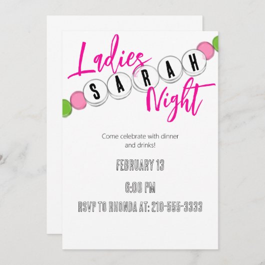 Vriendschap Armband Dames Nachtuitnodiging Kaart (Voorkant / Achterkant)