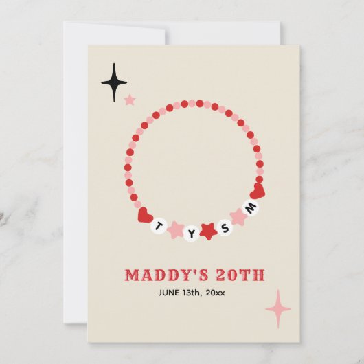 Vriendschap Armband Rood Roze Dank u Verjaardag Bedankkaart (Voorkant)