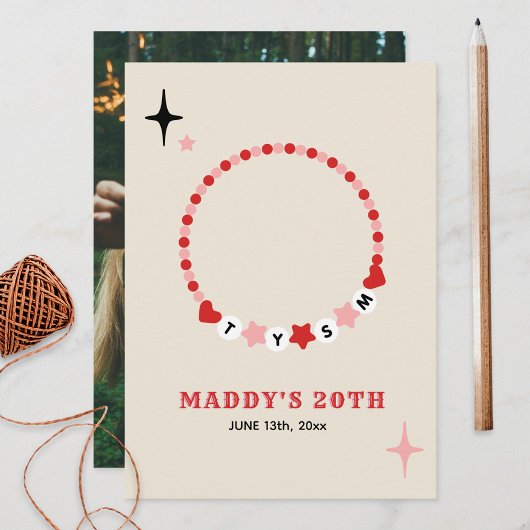 Vriendschap Armband Rood Roze Dank u Verjaardag Bedankkaart