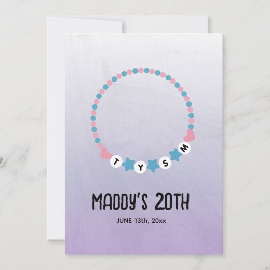 Vriendschap Armband TYSM Verjaardag Dank u Paarse Bedankkaart (Voorkant)