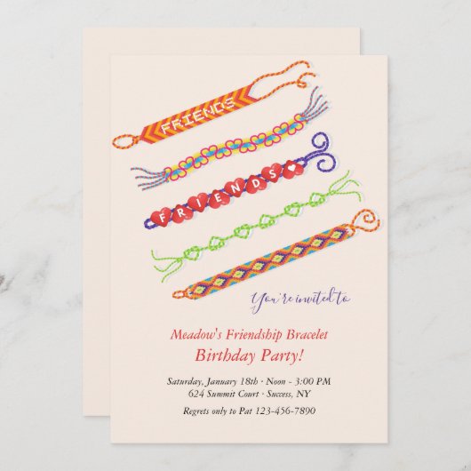 Vriendschap Armband Verjaardagsfeestuitnodigingen Kaart (Voorkant / Achterkant)
