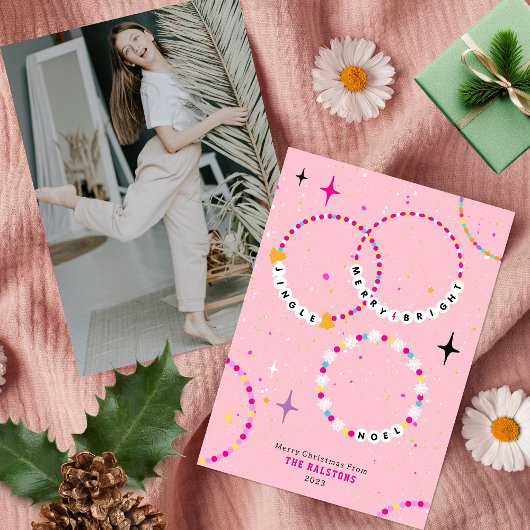 Vriendschap Armbanden Roze Kerstmis Foto Kaart