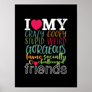 Vriendschap Citaat I Love My Crazy Stupid Friends Poster