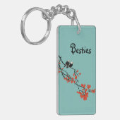 Vriendschap citaat twee rode vogels en monogram sleutelhanger (Voorkant Links)