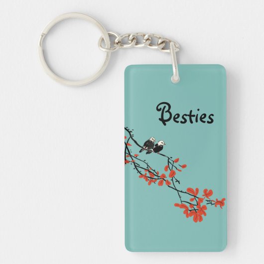 Vriendschap citaat twee rode vogels en monogram sleutelhanger (Voorkant)