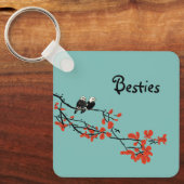 Vriendschap Citaat Twee vogelrode bladmonogram Sleutelhanger (Voorkant)