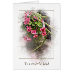 vriendschap dank je fiets met geraniums